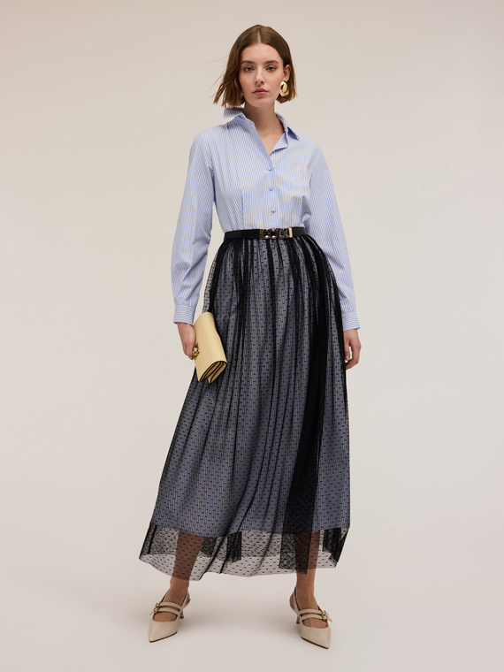 Vestito chemisier con gonna in tulle plumetis