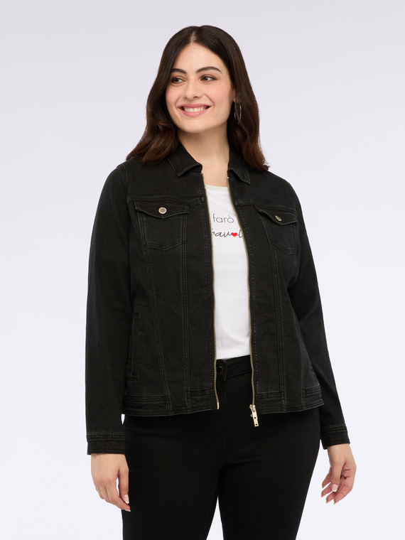 Jeansjacke mit Rei&szlig;verschluss und Taschen