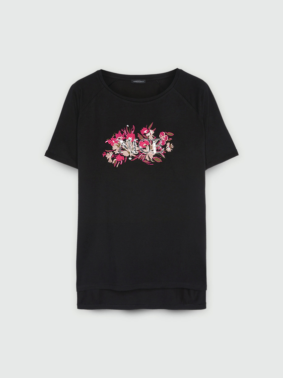 T-Shirt mit Schriftzug aus Pailletten