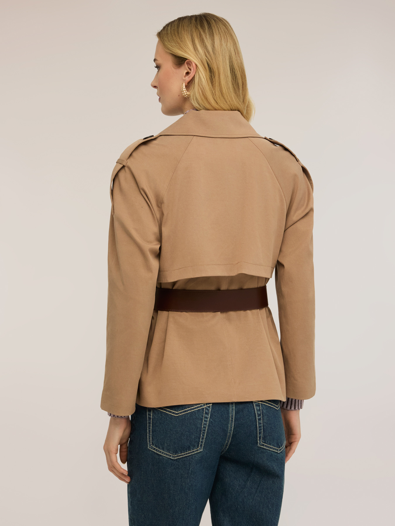 Short lyocell blend trench coat with belt image number 1