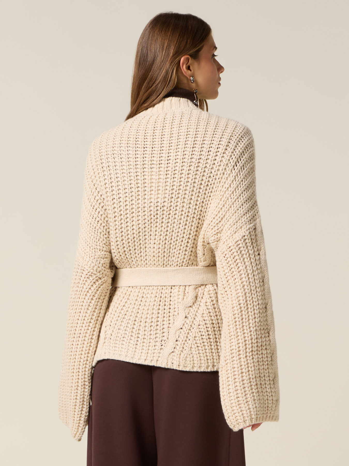 Mixed wool perforated cardigan with crystals and belt image number 1