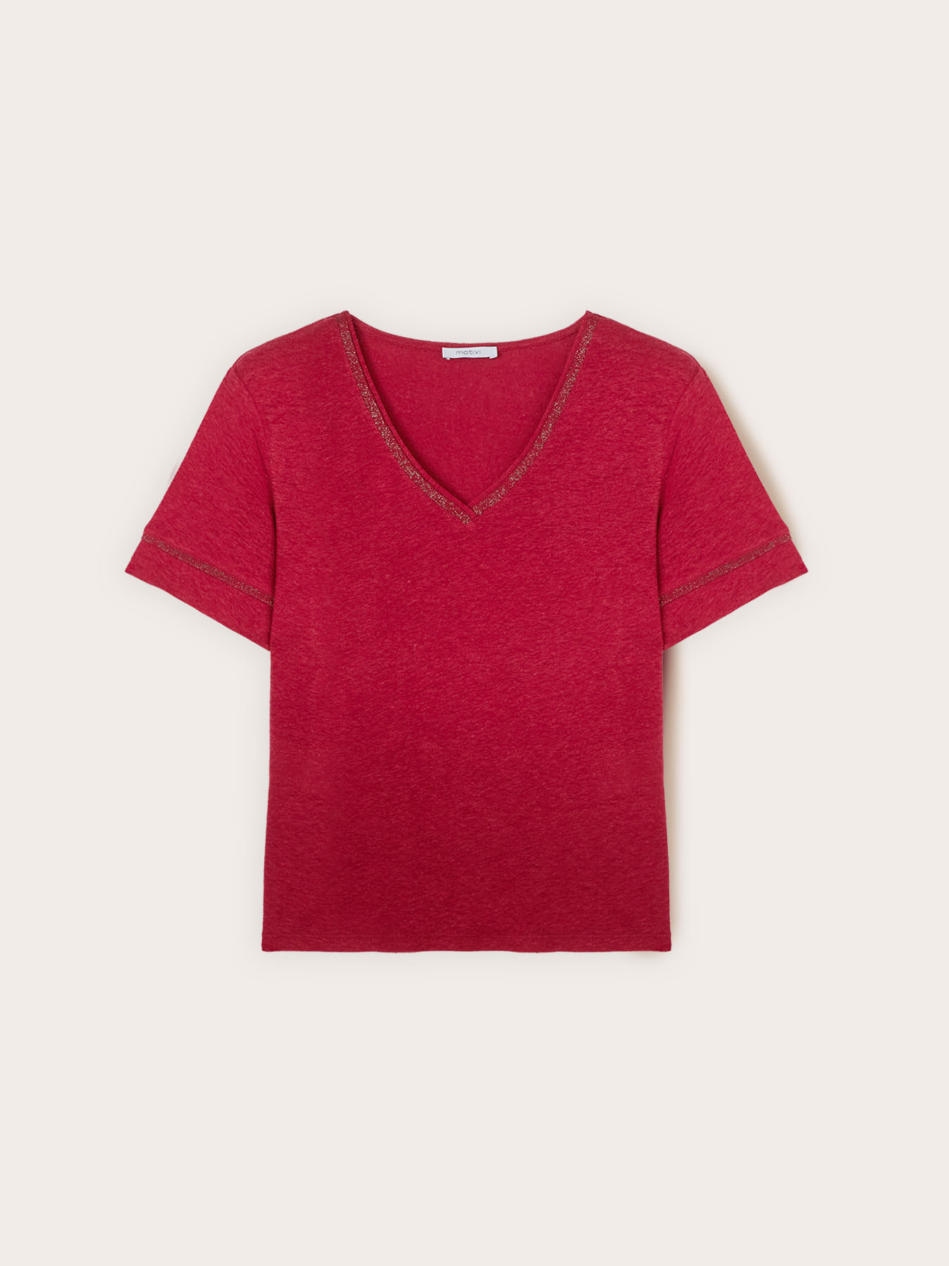 Tricou din amestec de in cu profile aurii image number 4