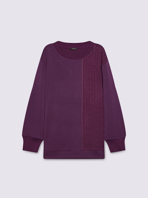 Doppelstoff-Pullover mit Zopfmuster