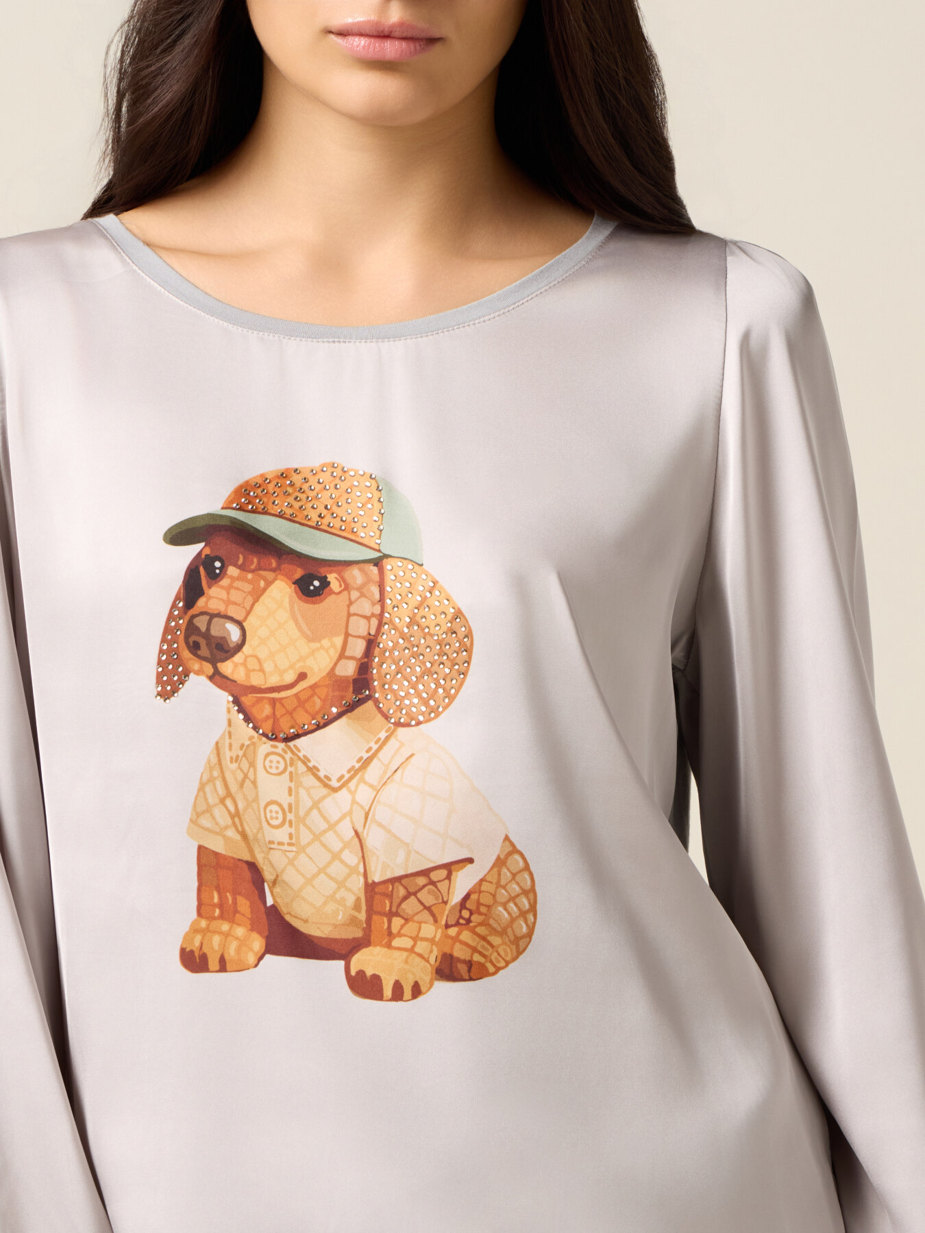 T-shirt bimaterica con stampa e applicazioni image number 2