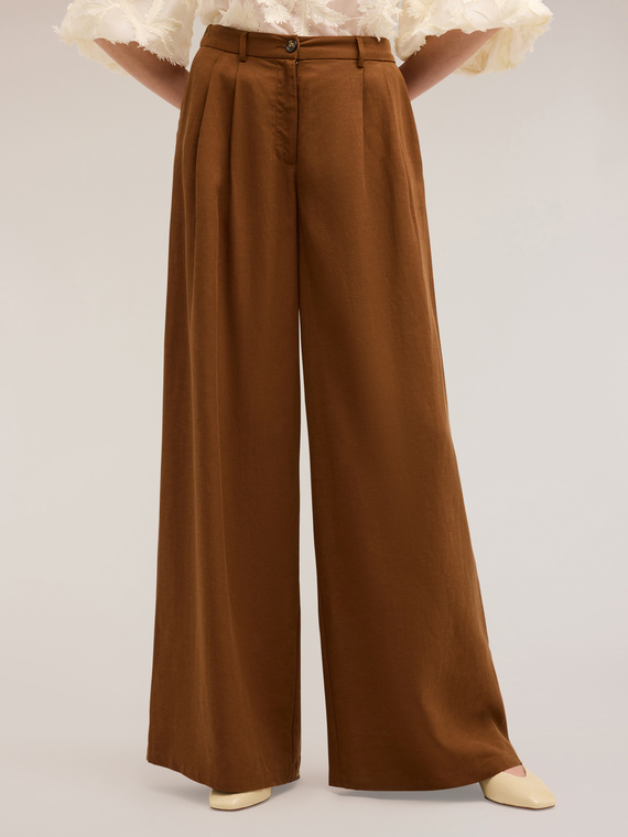 Pleated palazzo trousers in lyocell blend