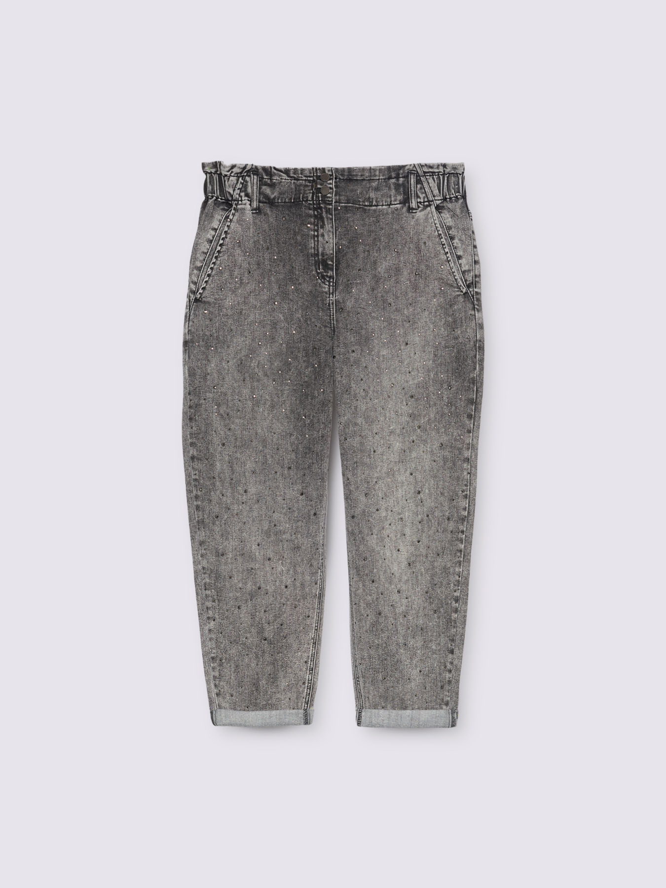 Balloon jeans with used effect and luminous appliqués image number 5