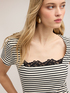 Striped t-shirt with lace detail image number 0