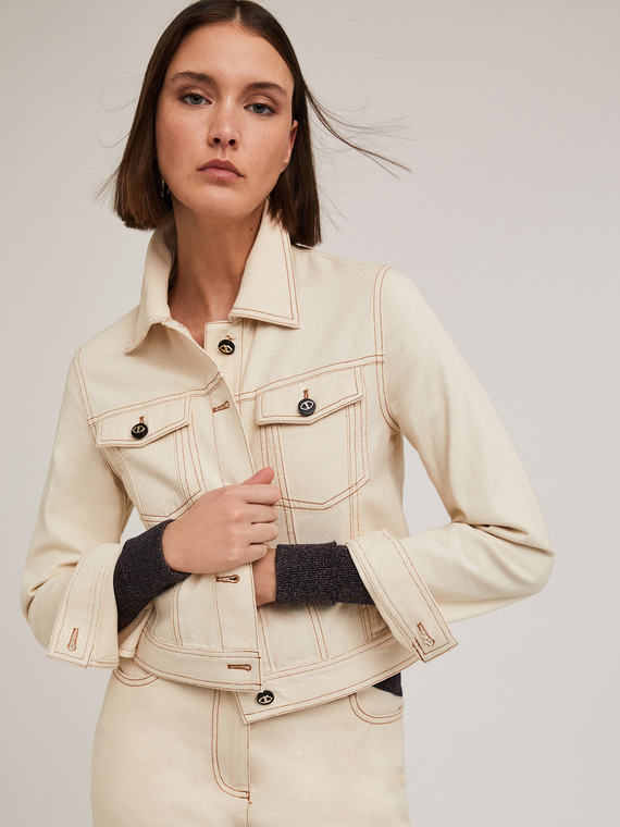 Veste en drill avec surpiqûres contrastantes