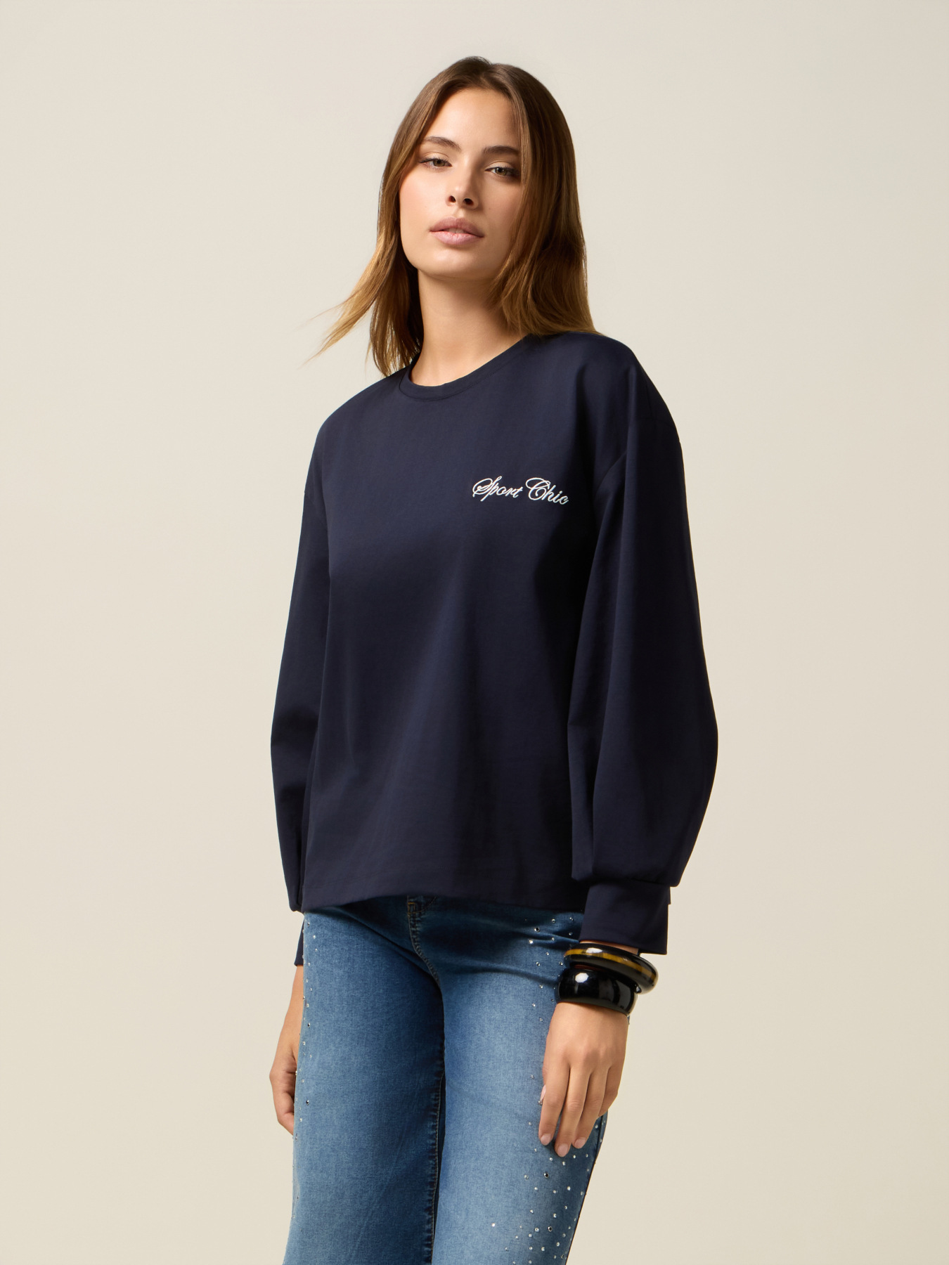 Crewneck sweatshirt with embroidered lettering image number 0