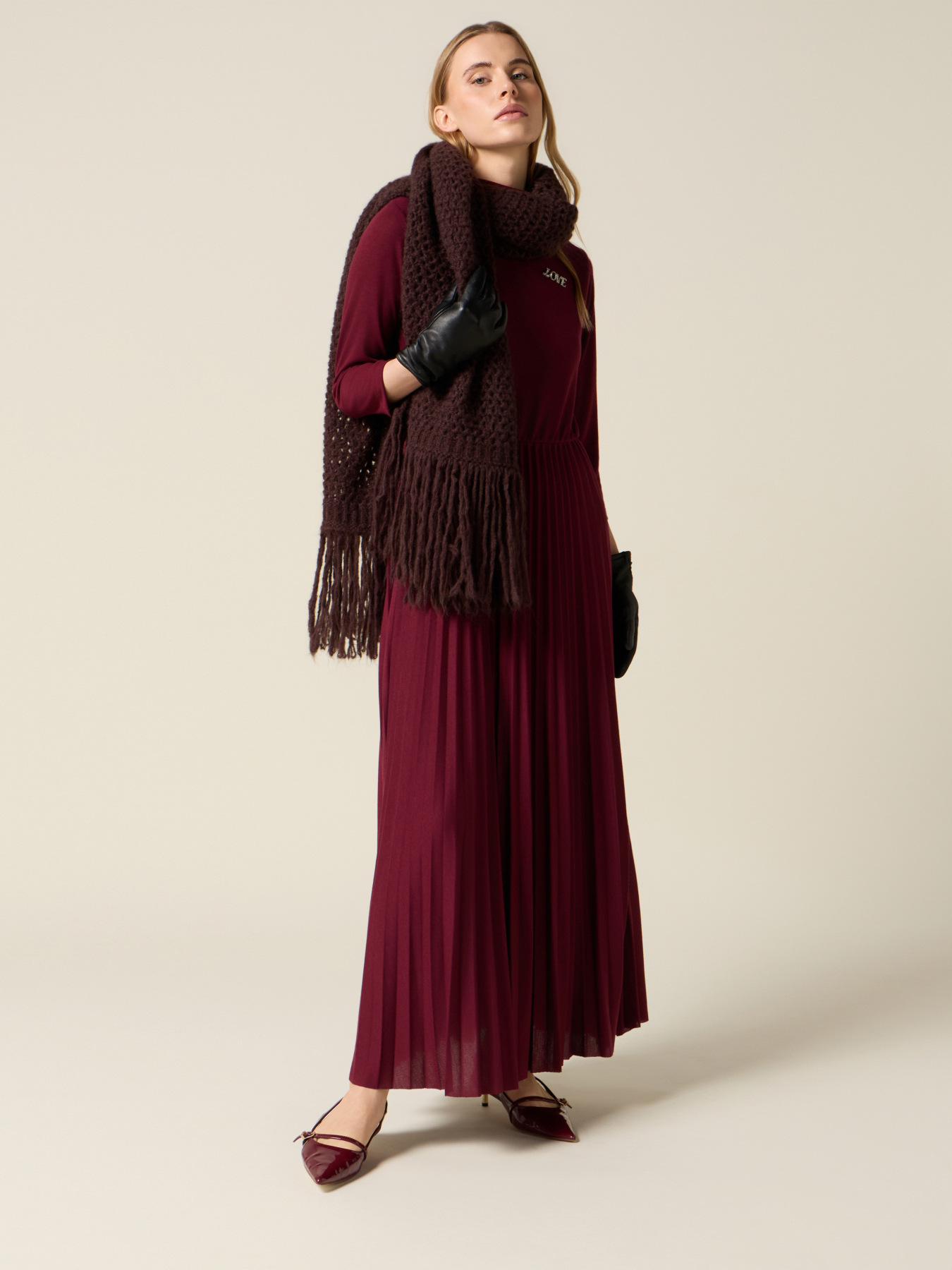 Vestito flare misto viscosa con spilla image number 0