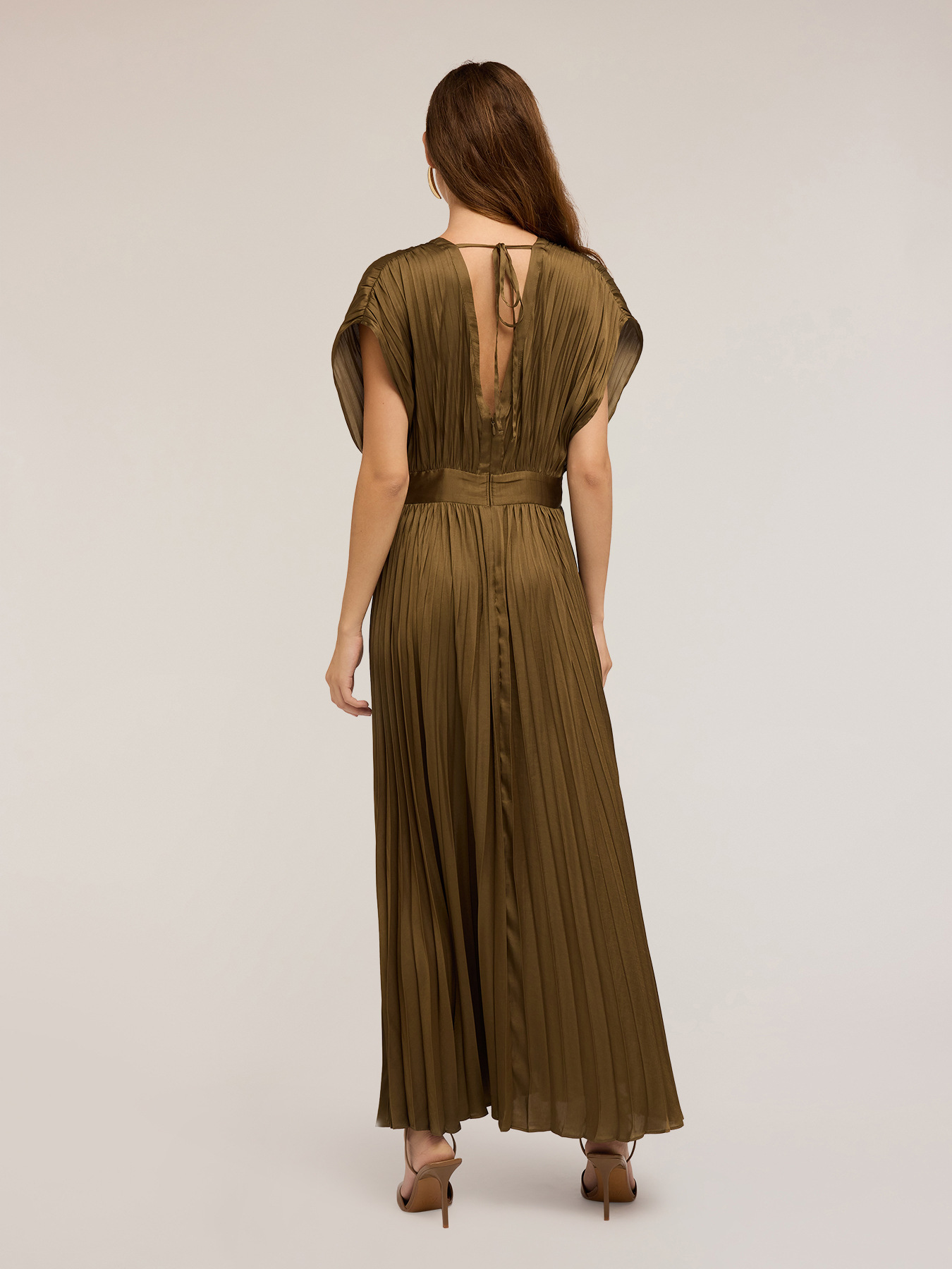 Long pleated satin dress image number 1