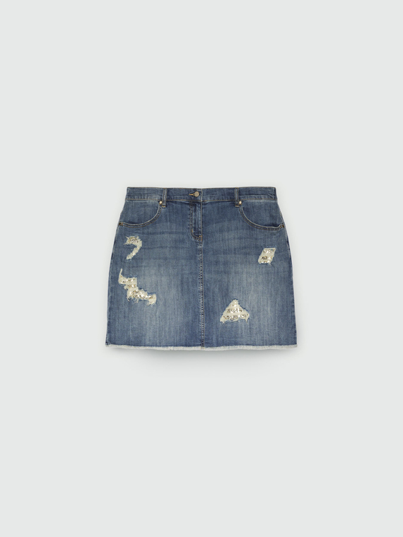 Minirock in Denim mit Rissen