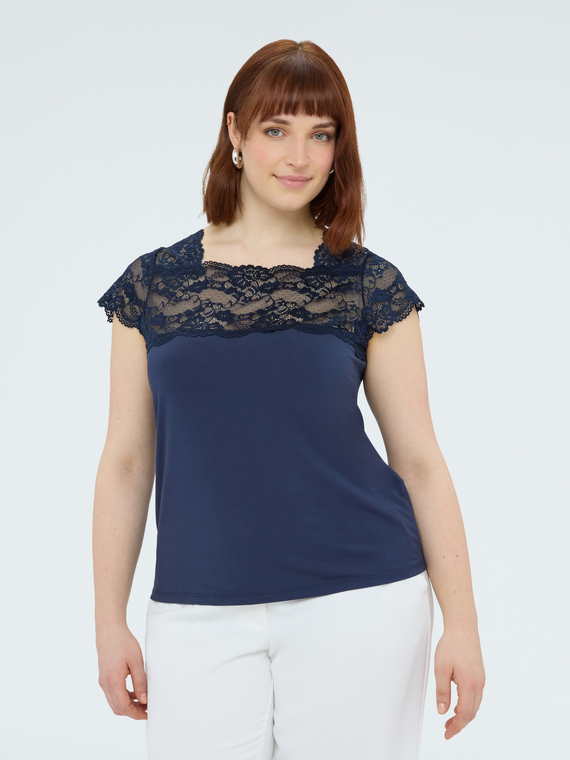 Jersey T-shirt with lace insert