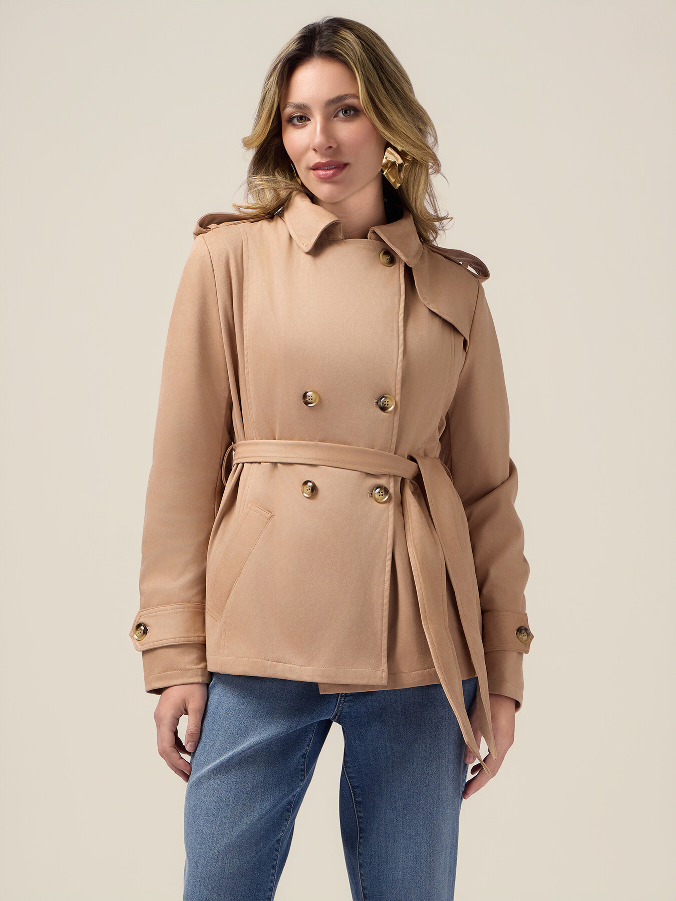 Gabardina corta efecto ante image number 0