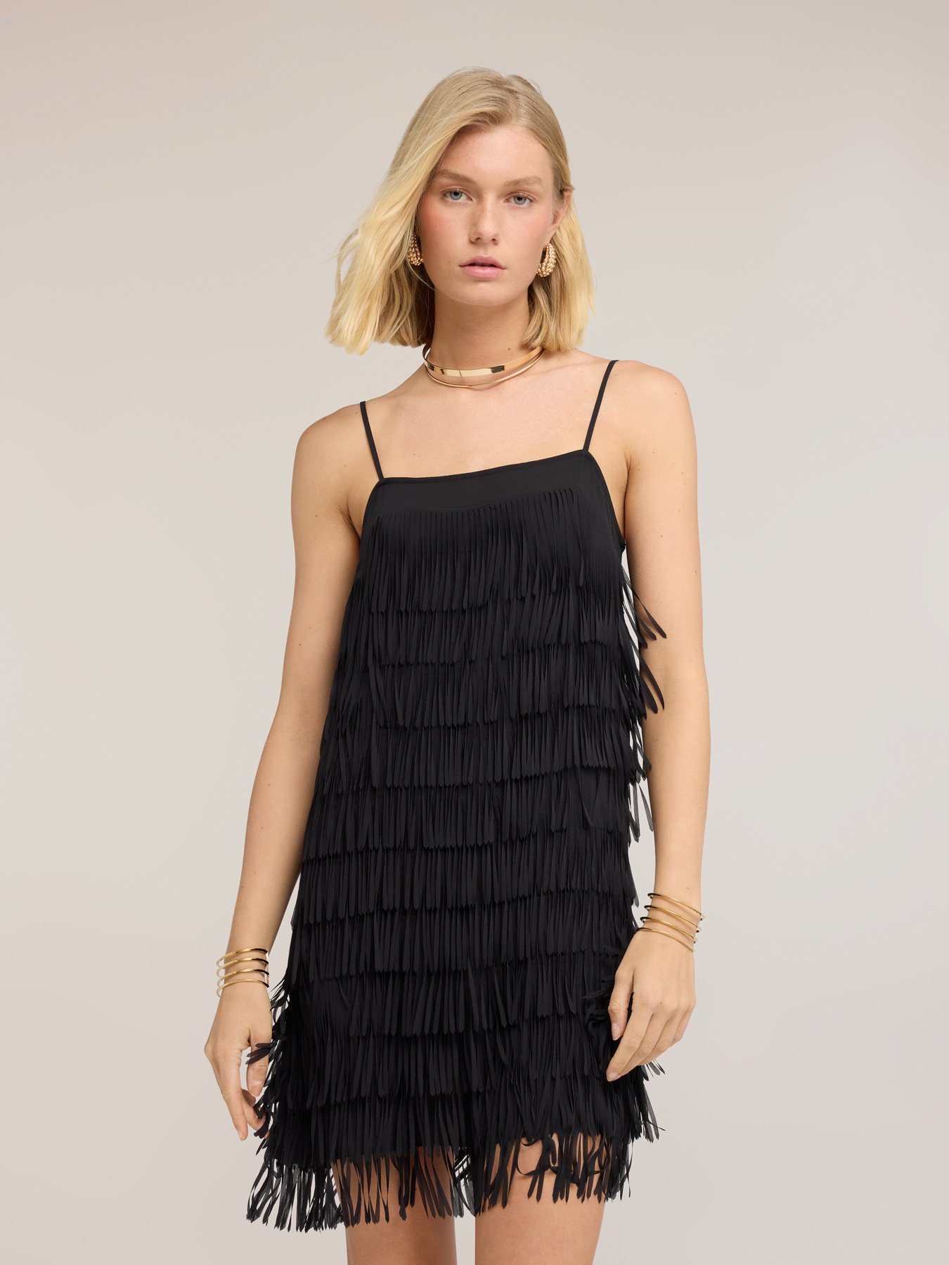 Rochie scurtă din georgette cu franjuri image number 2