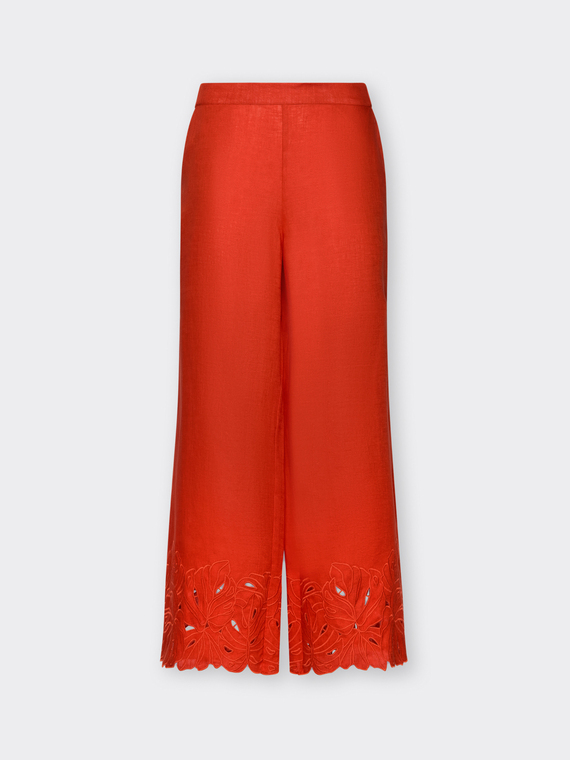 Pantaloni in lino con bordi ricamati