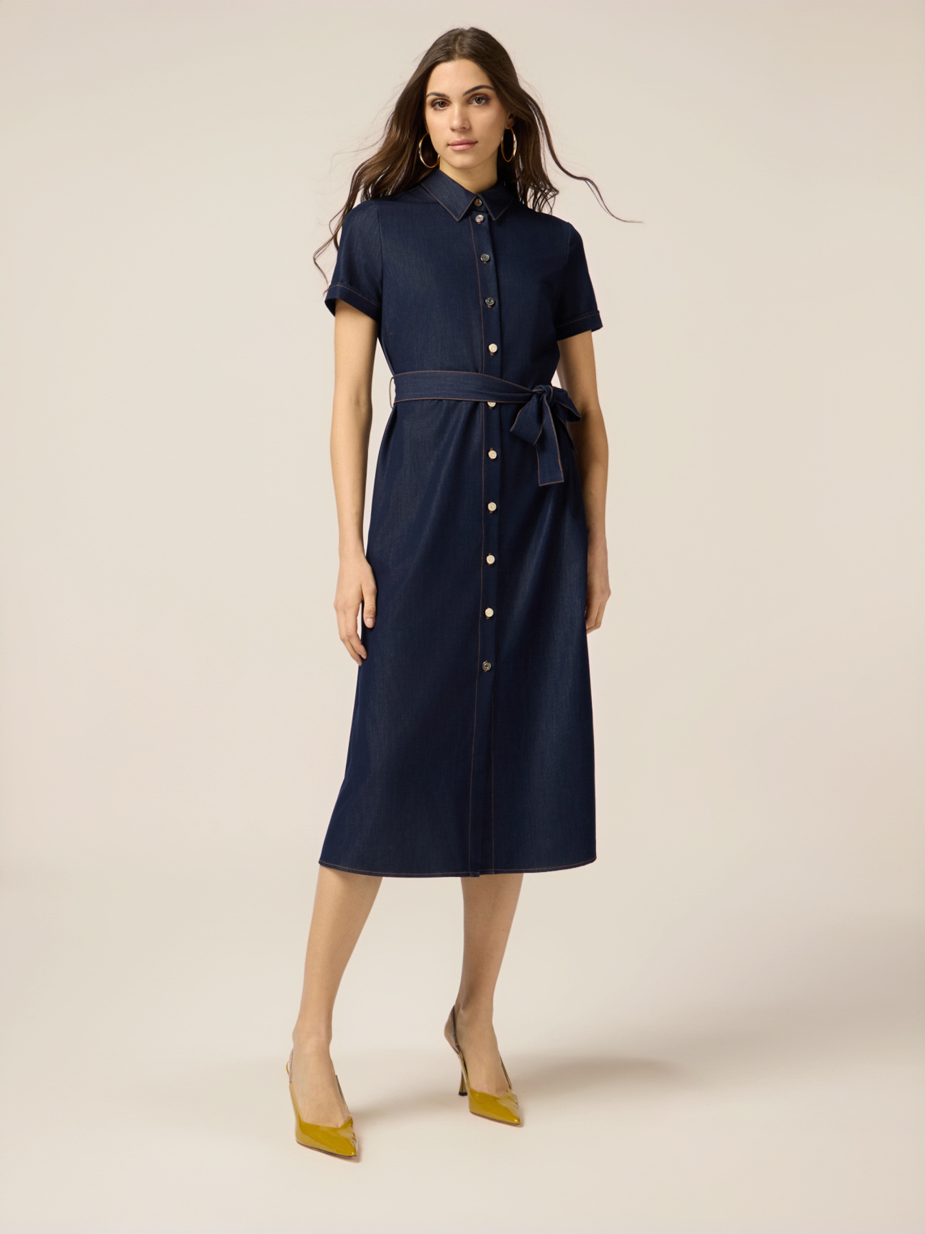 Robe chemisier longue effet denim image number 0