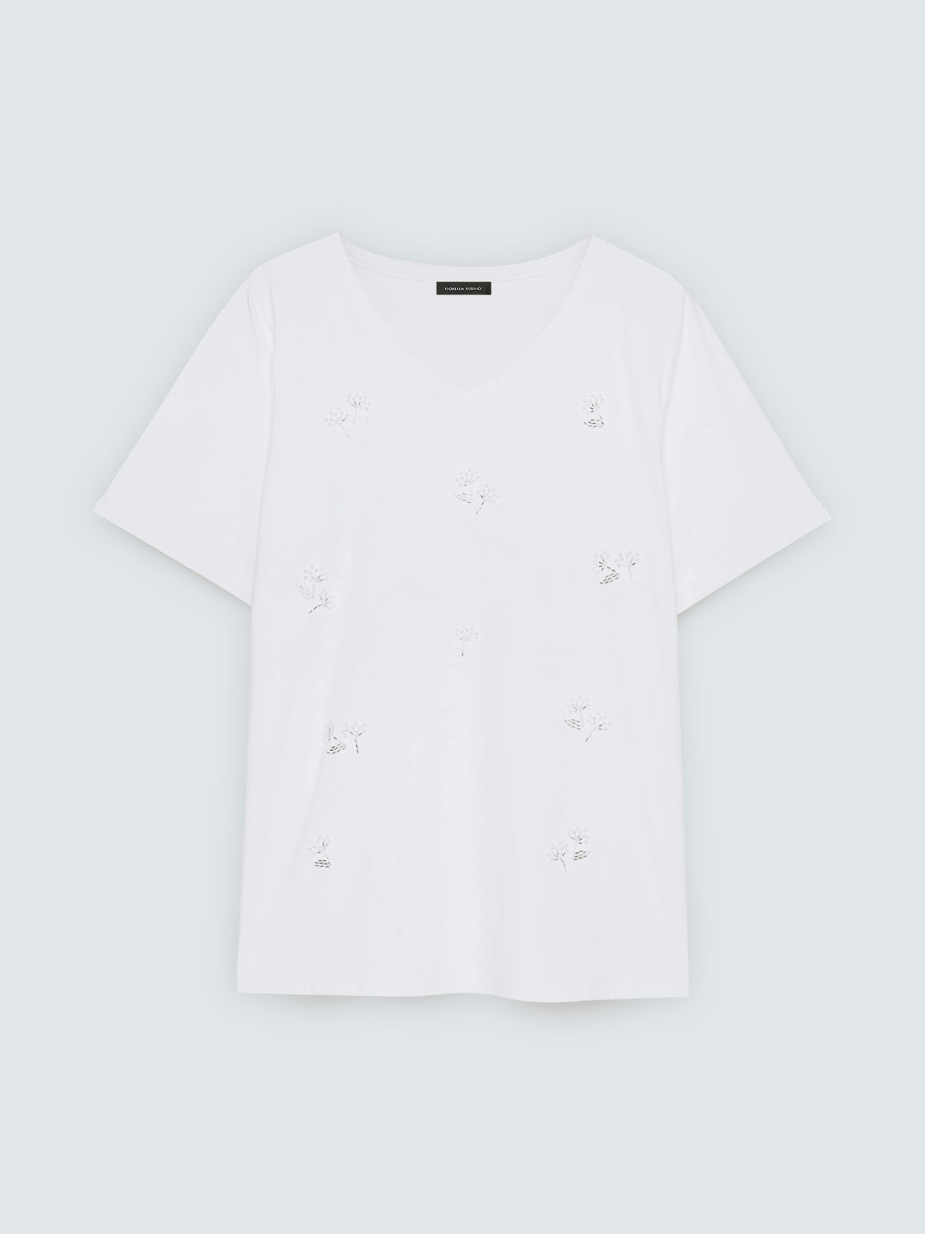 T-shirt in cotone con fiori in perline image number 4