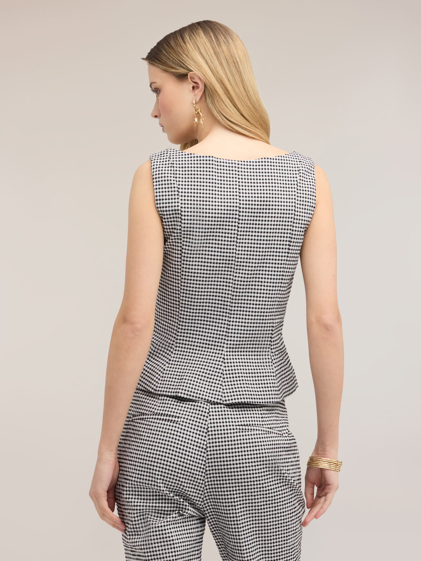 Mixed cotton yarn-dyed top with gingham pattern image number 1