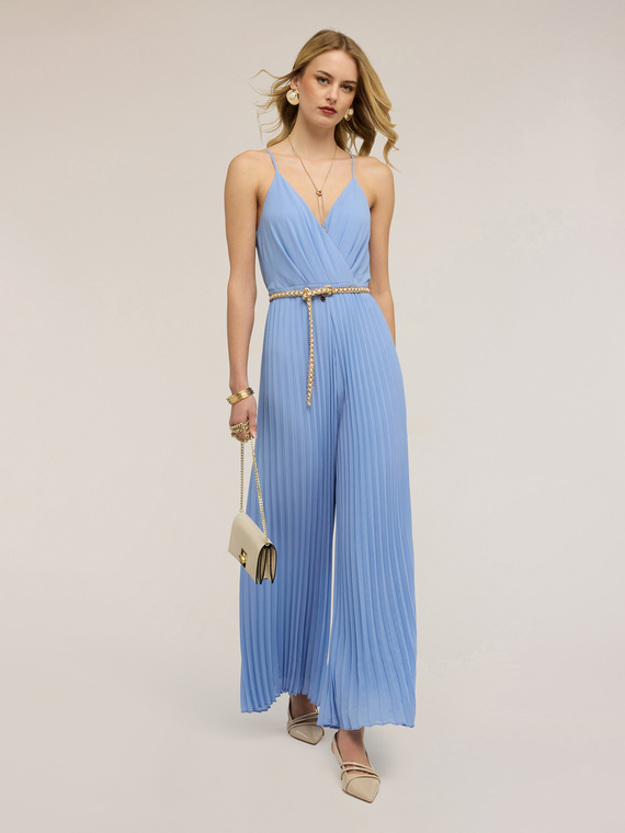 Long pleated georgette jumpsuit