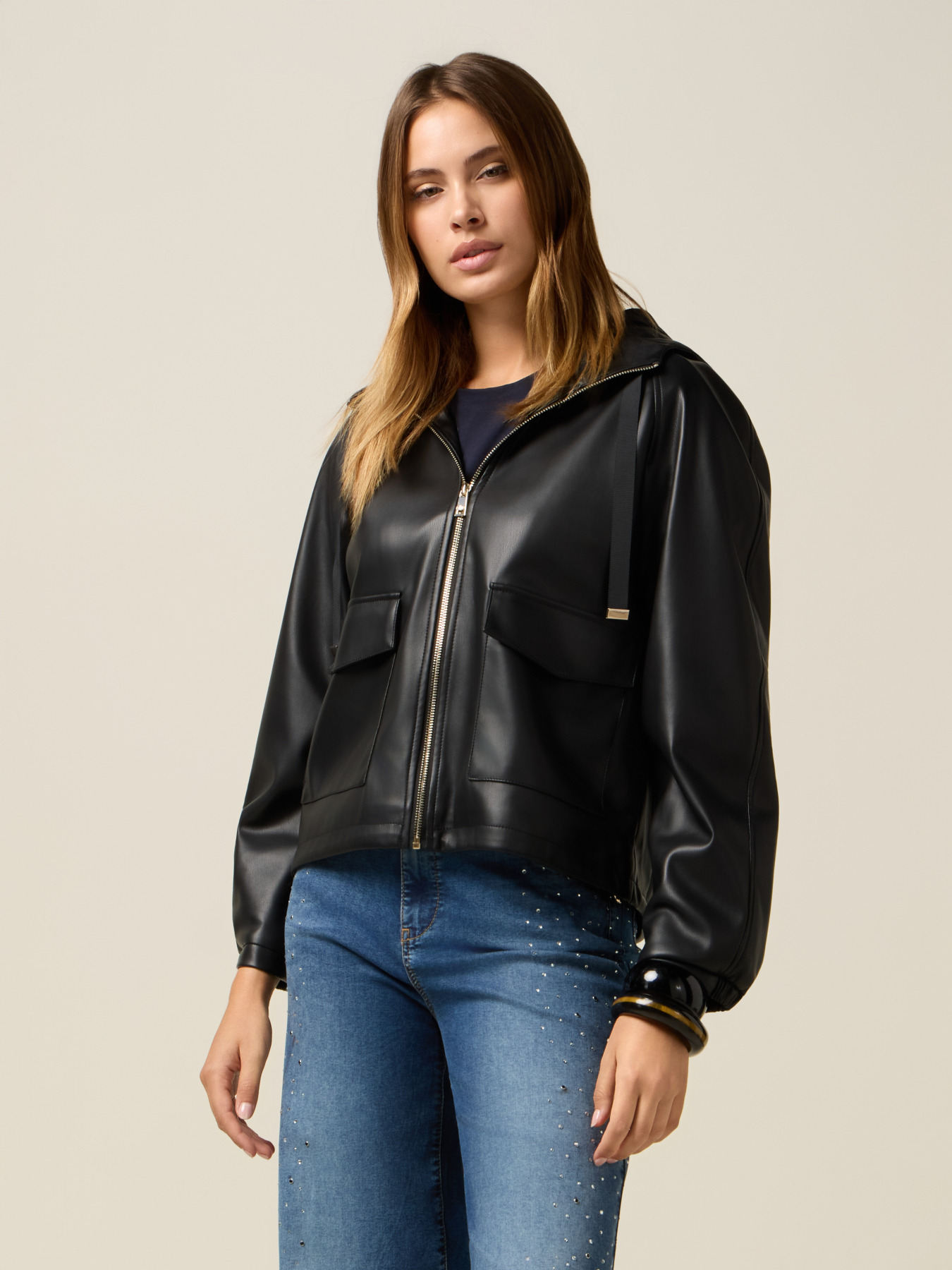 Short jacket with hood and zip image number 0