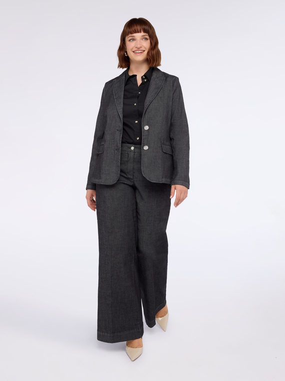 Wide-Leg-Jeans mit Schmuckknopf