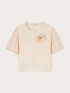 T-shirt with jewelled brooch and feathers image number 4