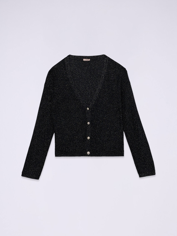 Lurex cardigan with jewel buttons