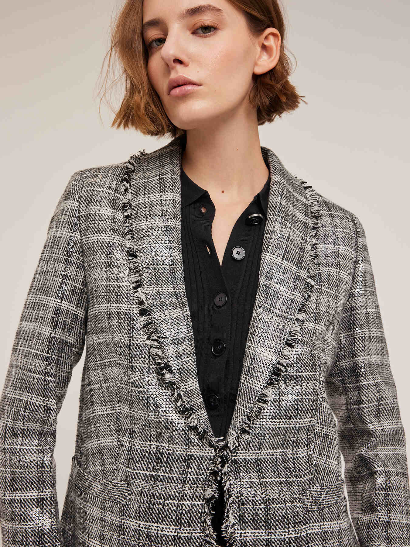 Giacca in tweed check con paillettes image number 0