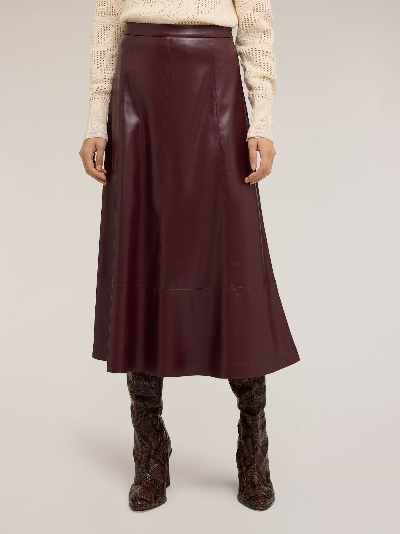 Flared midi skirt in coated fabric image number 2