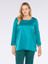T-shirt bimaterica con maniche a tre quarti in raso e jersey image number 0