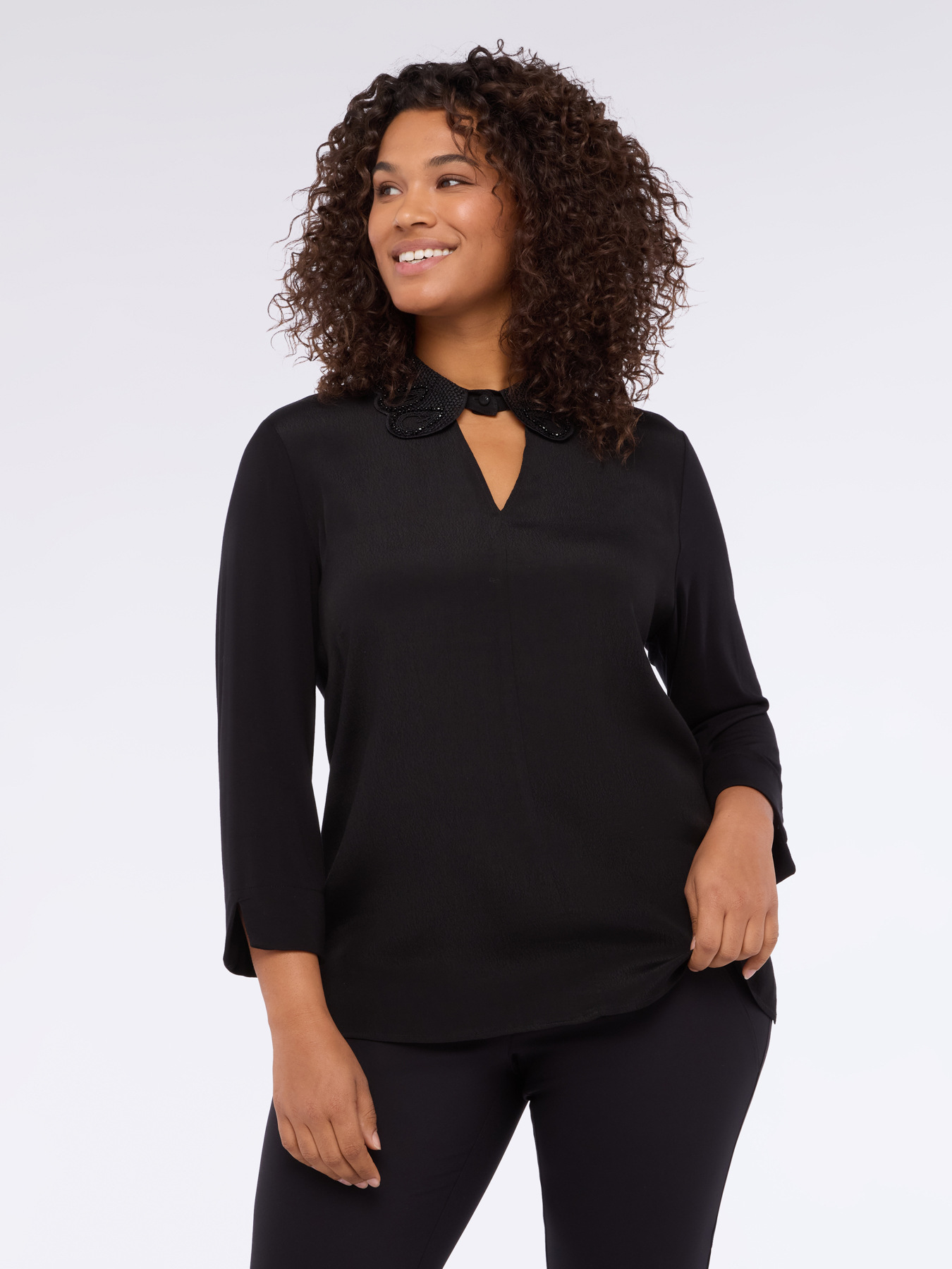 T-shirt bimatière avec col précieux image number 2