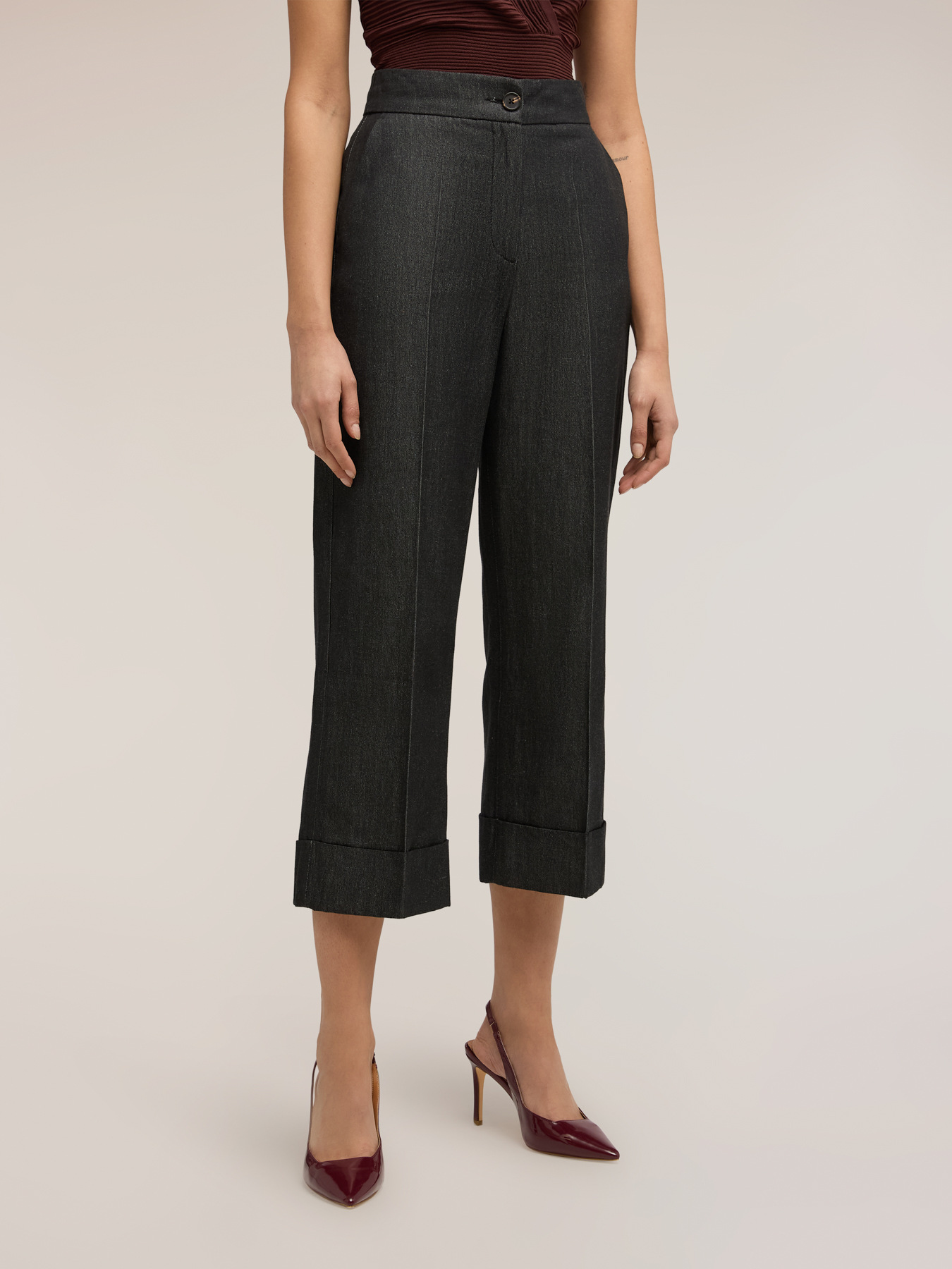 Cropped ramie blend trousers image number 2