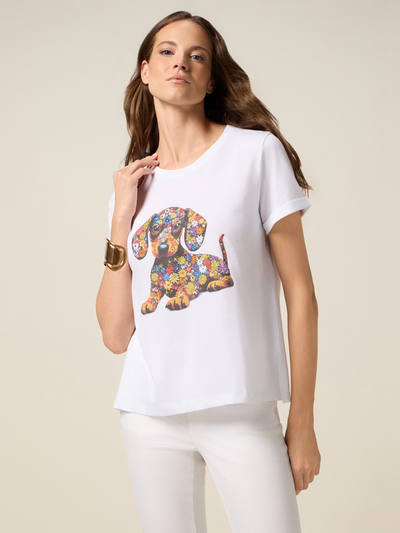 T-shirt con stampa e applicazioni
