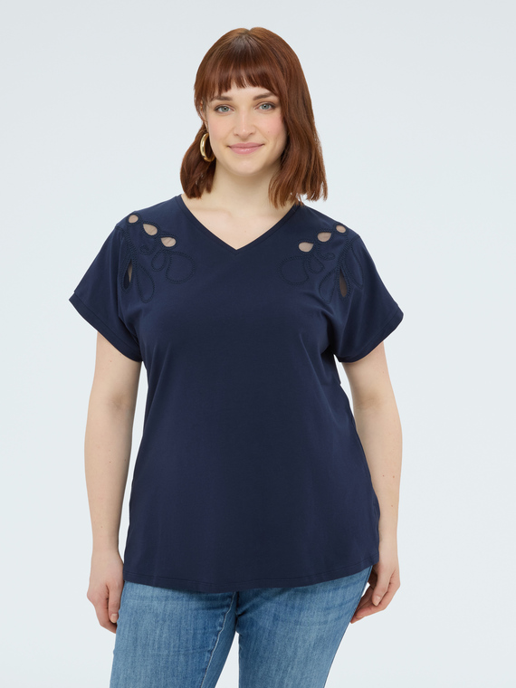 T-shirt in cotone con ricami e cut out