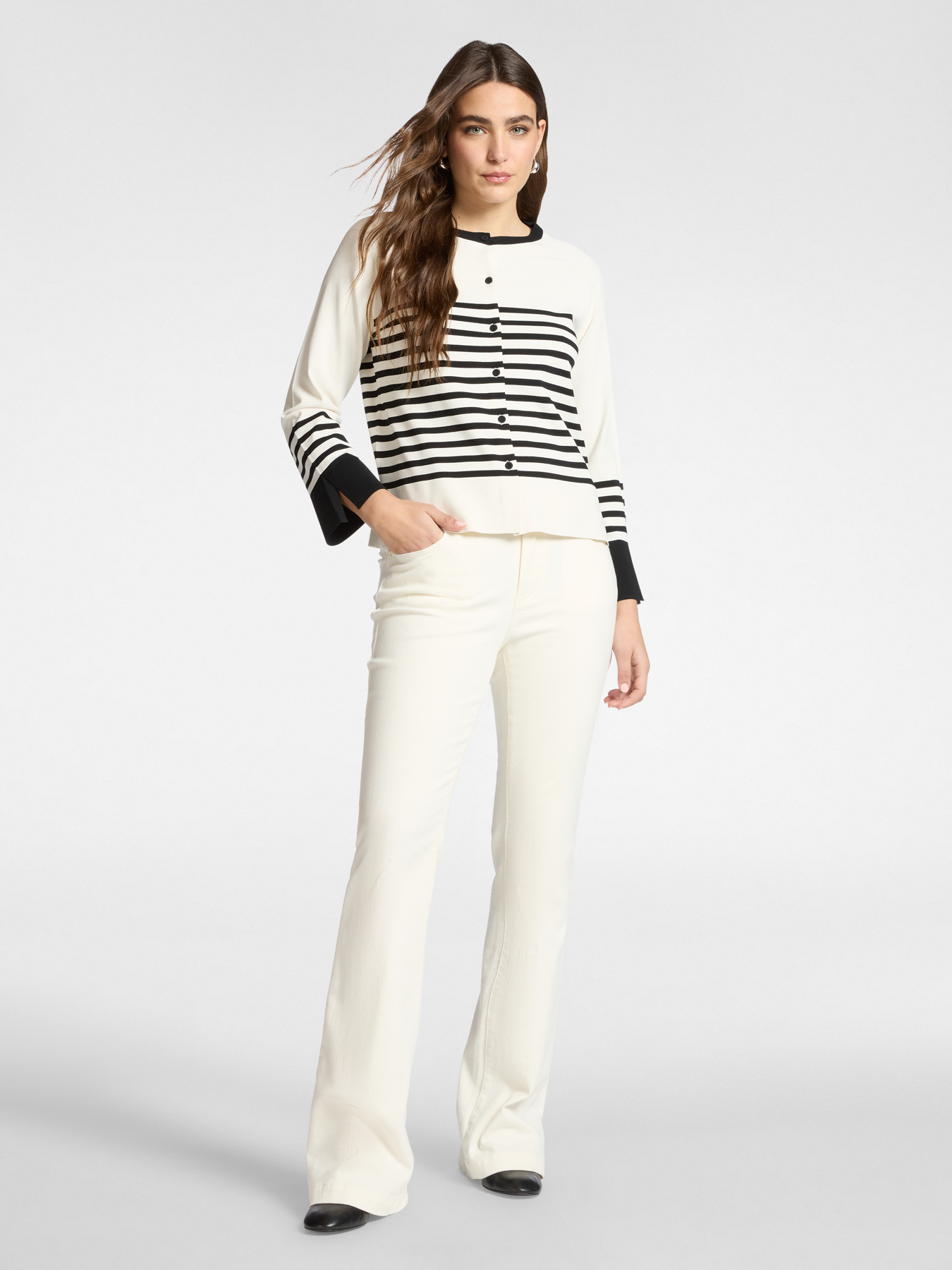 Cardigan rigato misto viscosa image number 2