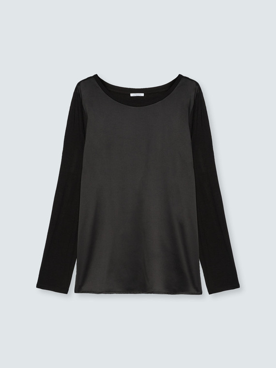 T-shirt bimaterica a maniche lunghe