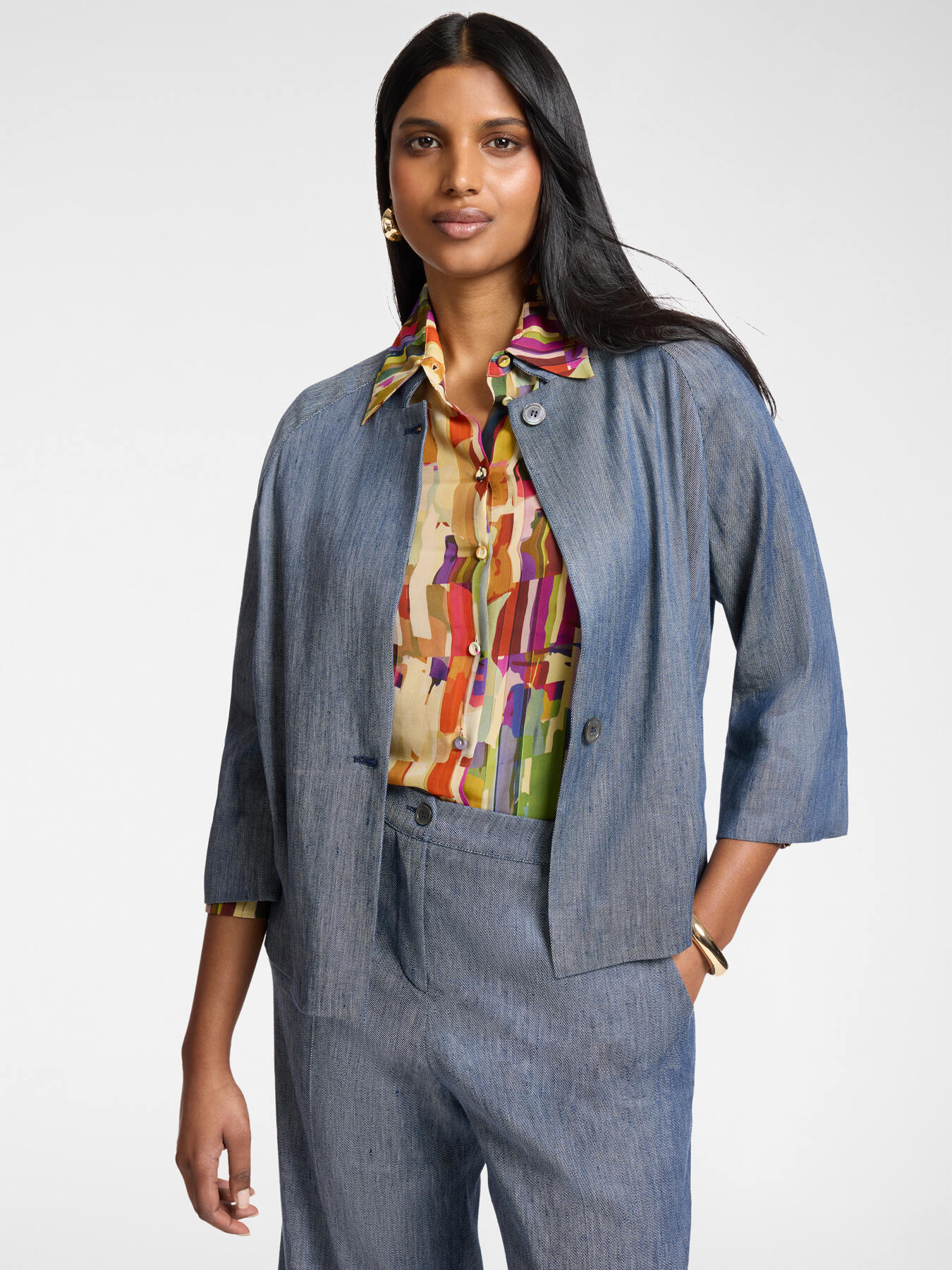 Giacca boxy in lino effetto denim image number 0