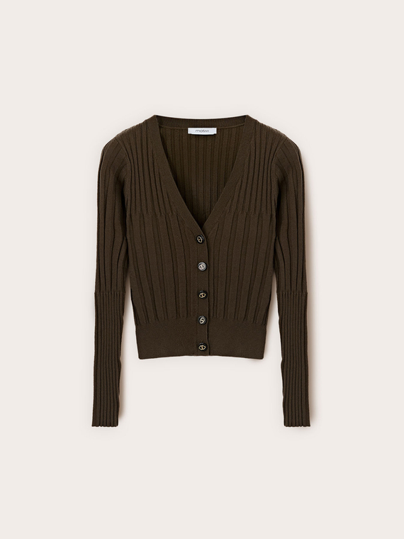 Cardigan in maglia fine a coste