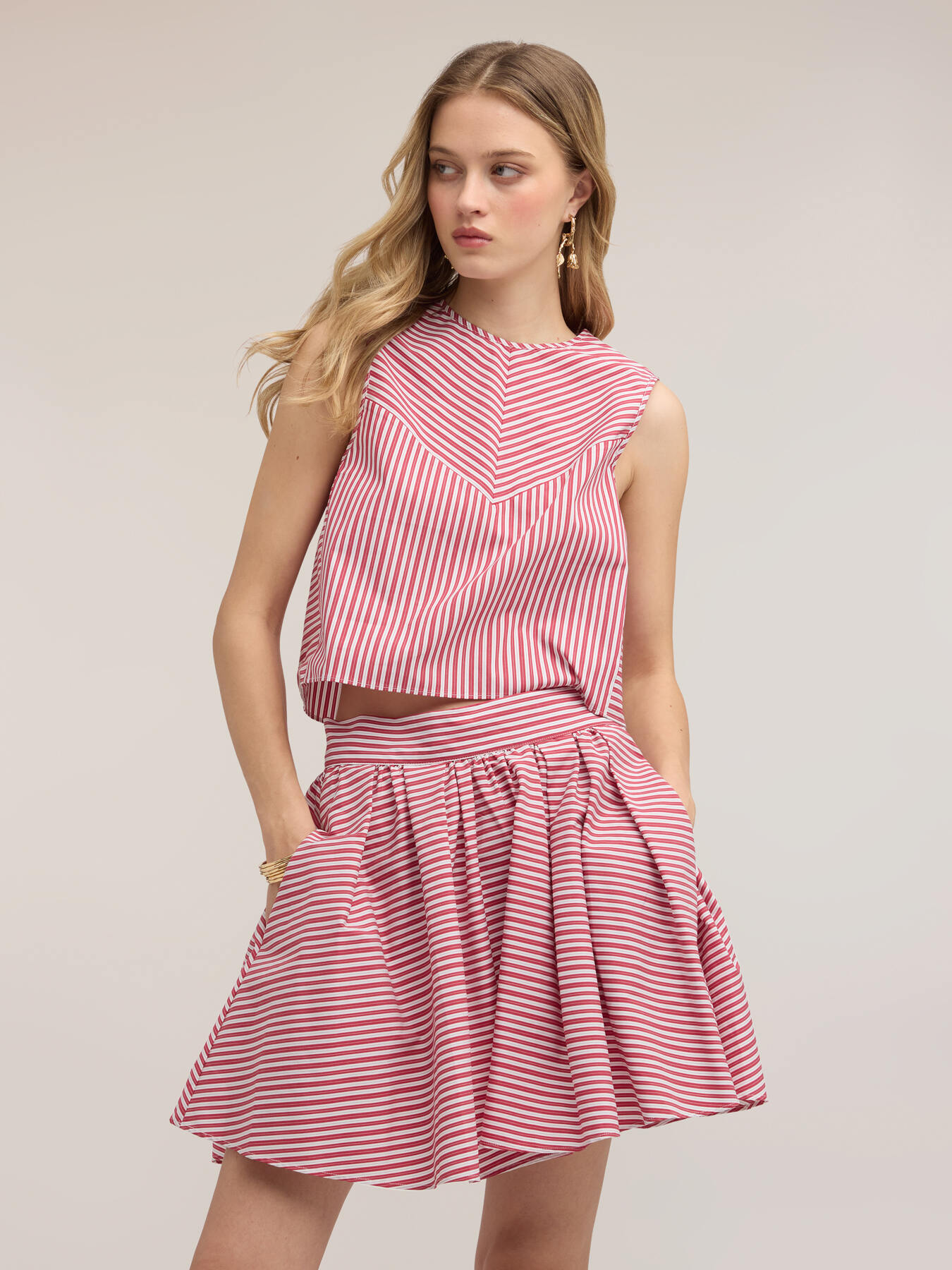 Striped poplin crop top image number 0