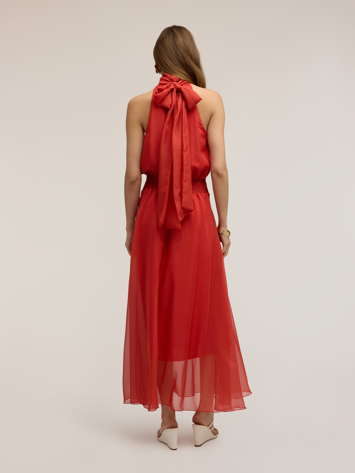 Long voile dress with halter neckline image number 1