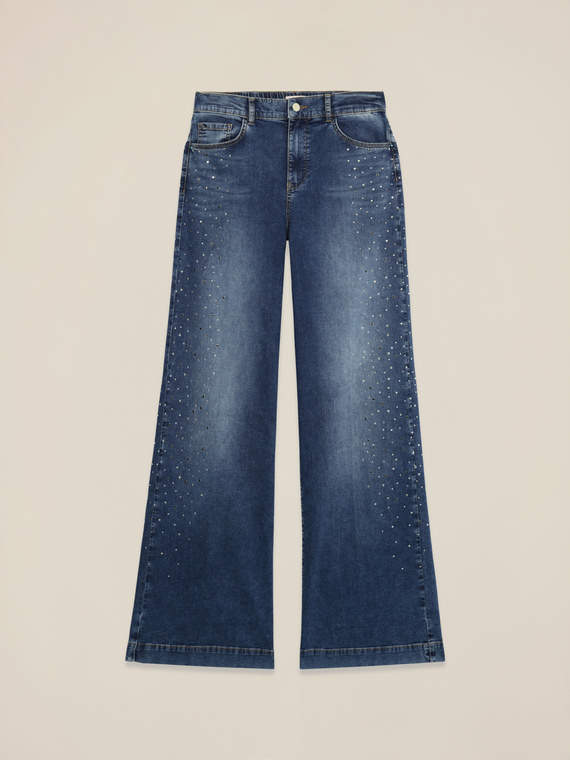 Jeans a palazzo con cristalli
