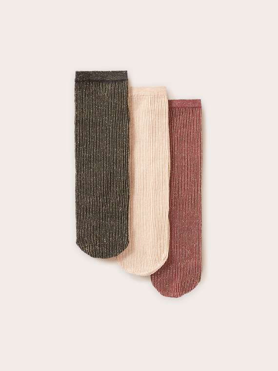 Pack of 3 Short Sheer Ribbed Lurex Socks