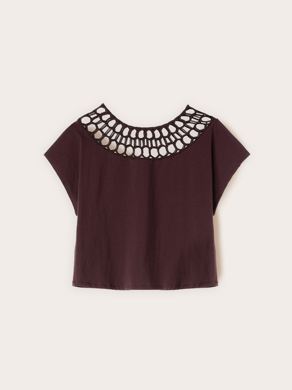 Tricou din jersey cu prelucrare efect dantelă