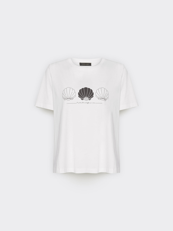 Printed cotton T-shirt with pearls