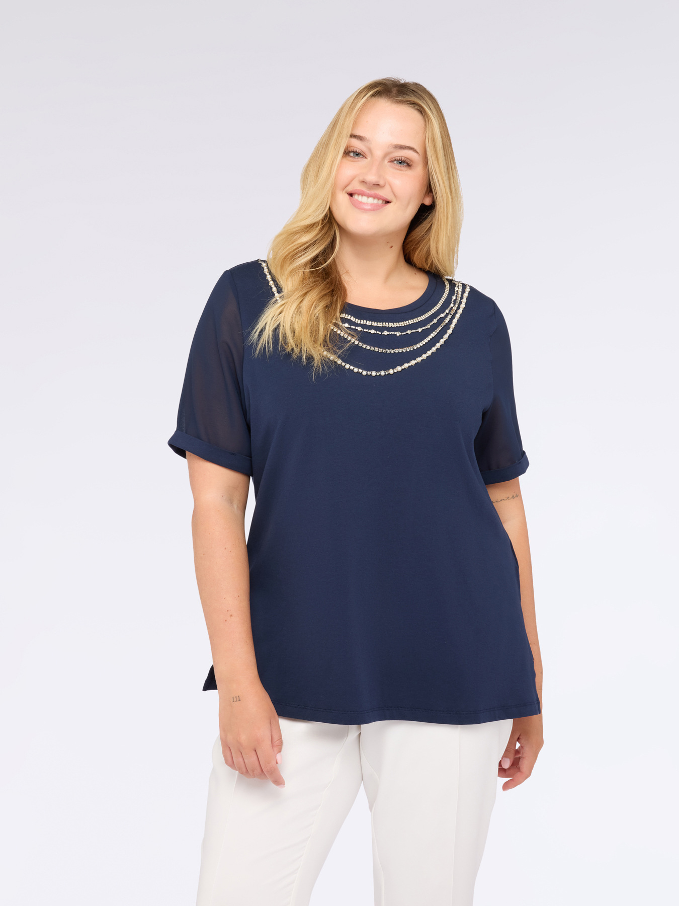 T-shirt with jewel appliqués image number 0