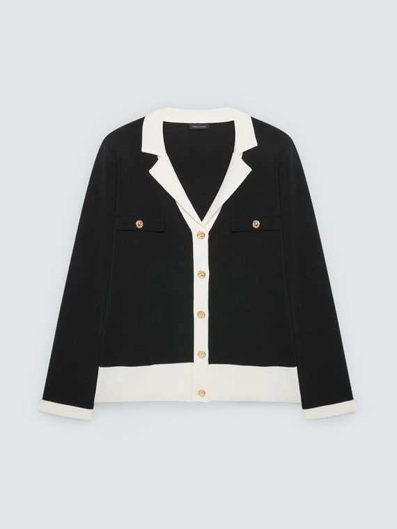 Fine knit cardigan with contrasting trims