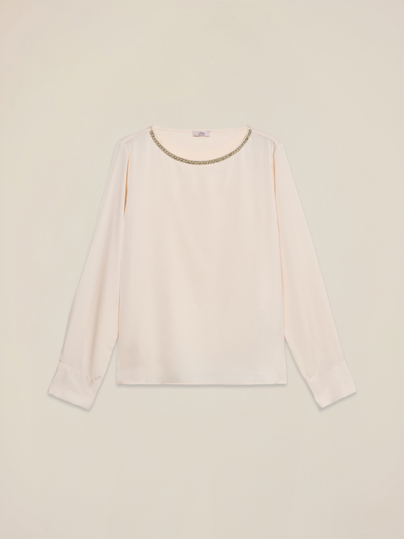 Blusa in raso con castoni