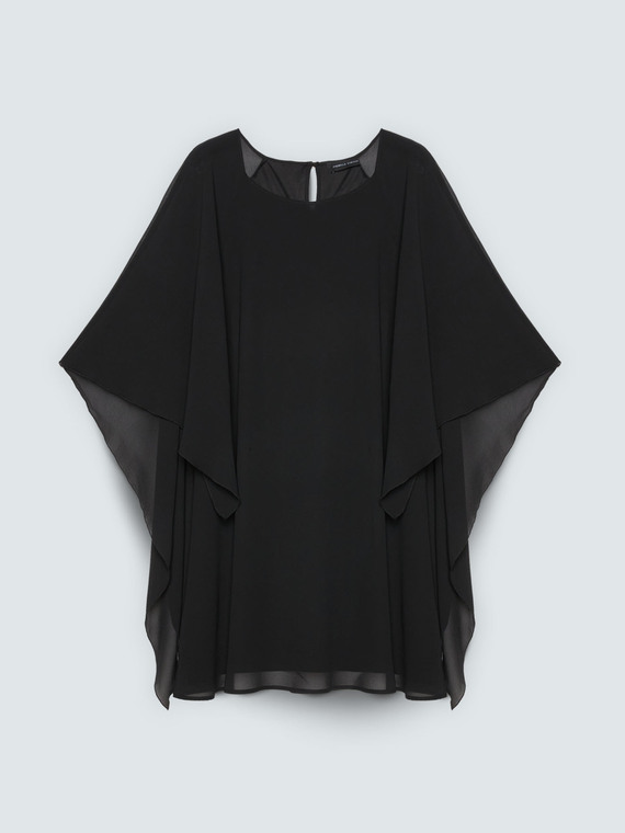 Kleid aus Georgette mit Maxi-Kimono&auml;rmeln