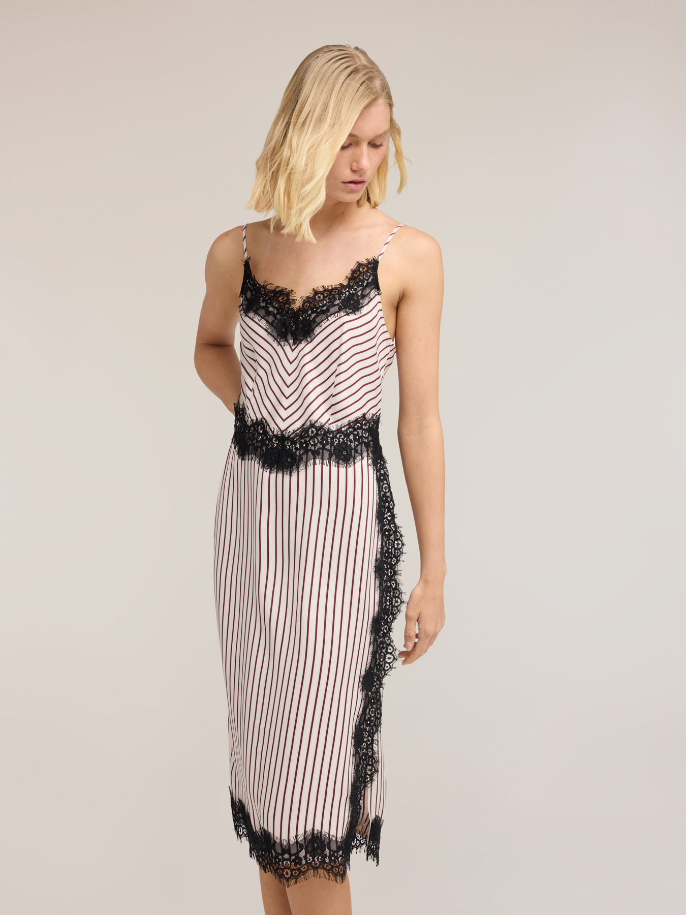 Sheath dress in twill with lace inserts image number 2